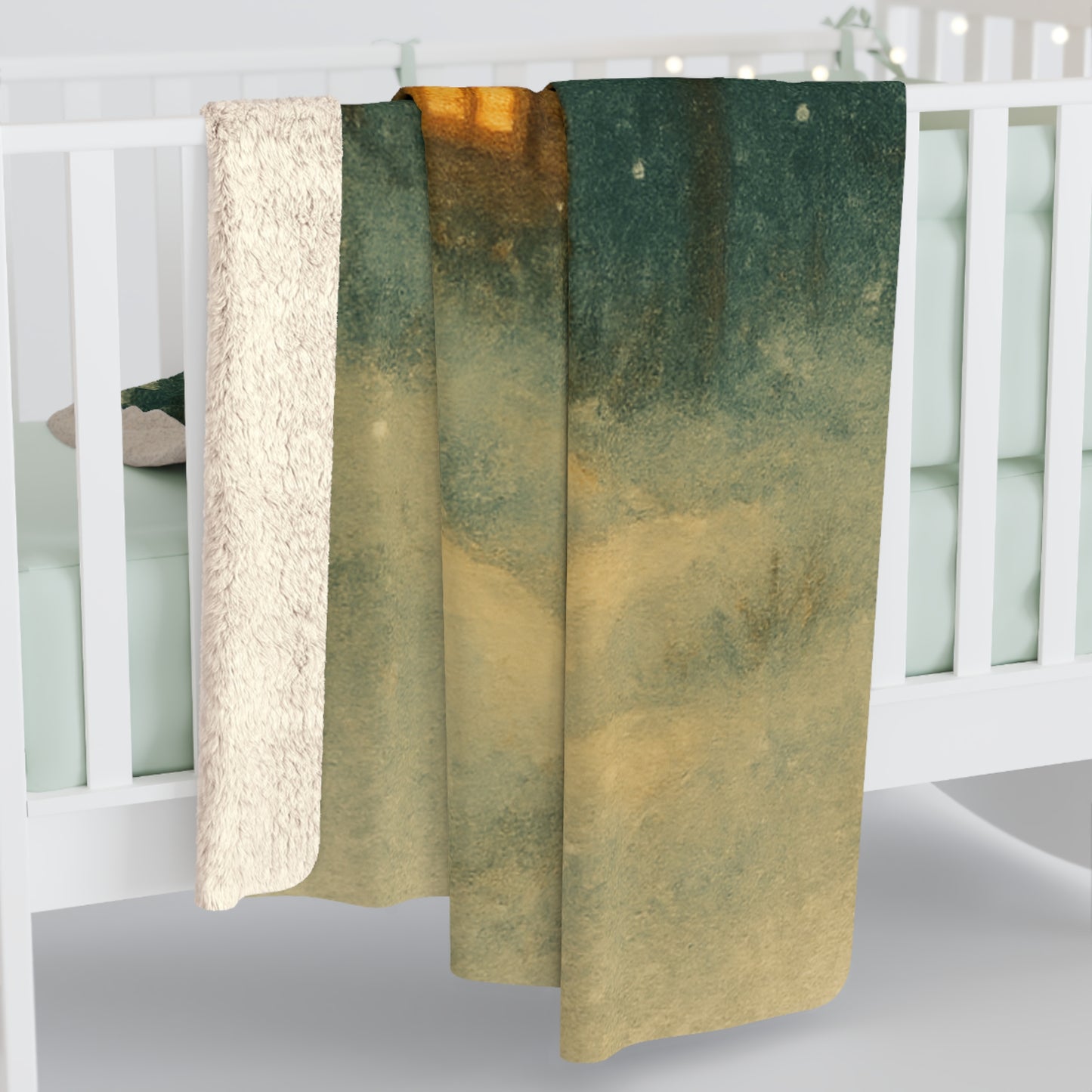 Cozy Cabin Sherpa Fleece Blanket — 'Warm Glow' Winter Cottage Design