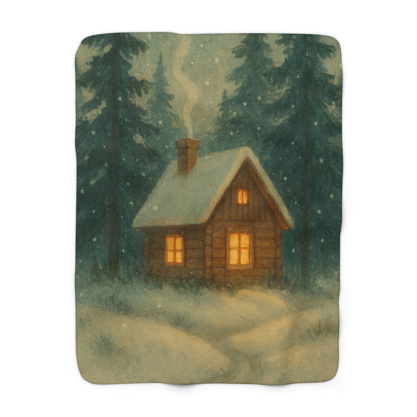 Cozy Cabin Sherpa Fleece Blanket — 'Warm Glow' Winter Cottage Design