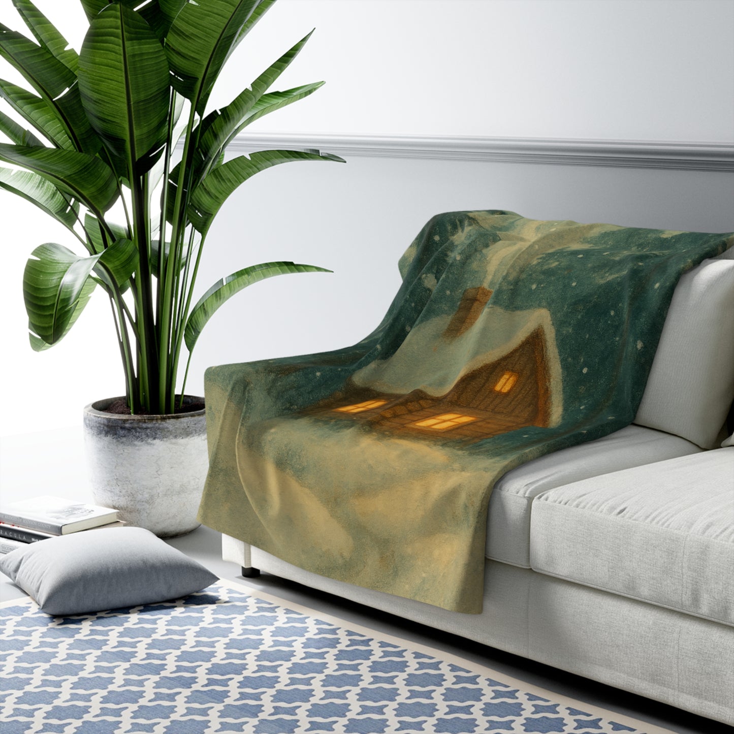 Cozy Cabin Sherpa Fleece Blanket — 'Warm Glow' Winter Cottage Design