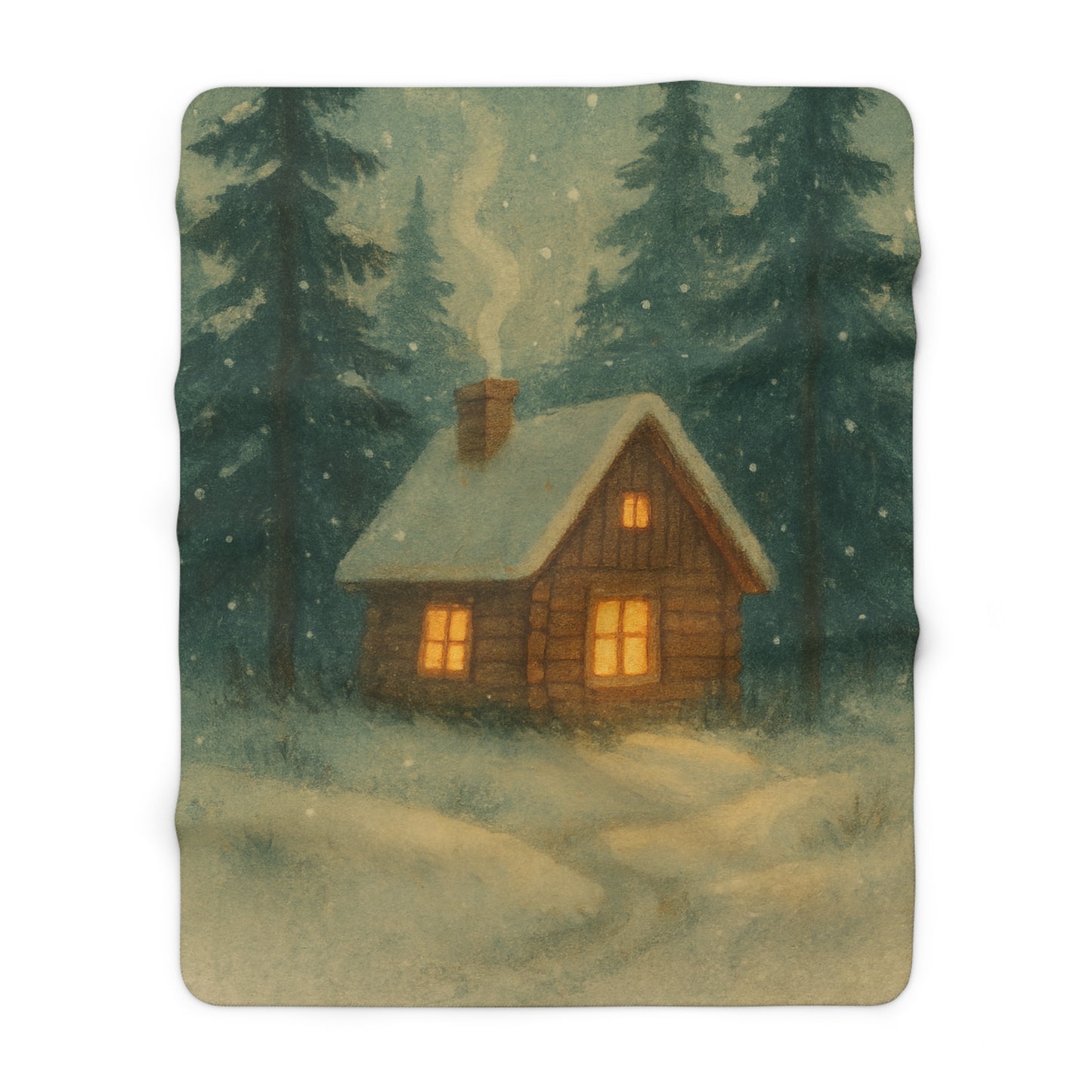 Cozy Cabin Sherpa Fleece Blanket — 'Warm Glow' Winter Cottage Design